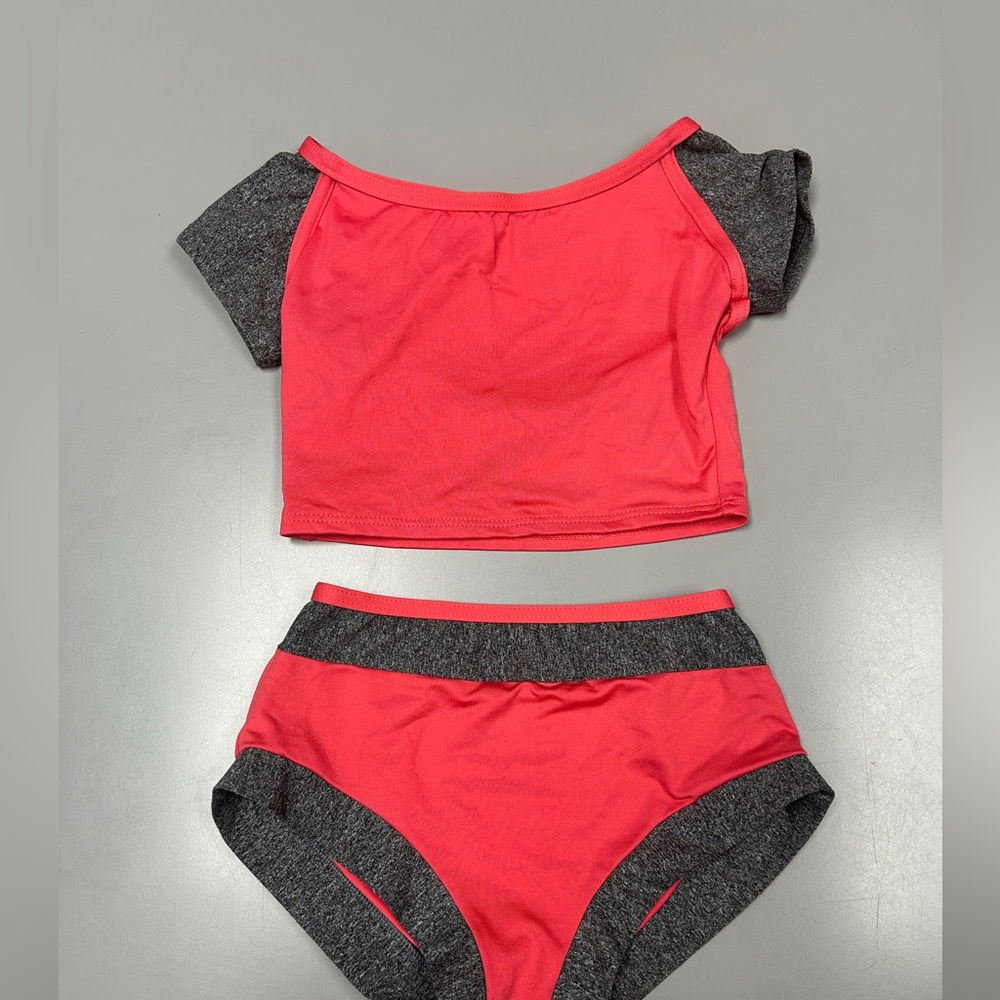 2 piece dance or cheer outfit/costume motionwear child L 12-14 pink/orange
